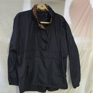 Lauren James Black Jacket with Brown Leopard Trim XL